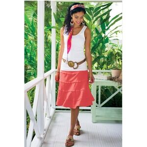 Soft Surroundings Summer Fun Skirt Sz Medium Coral Linen Swing Aline Tiered Boho